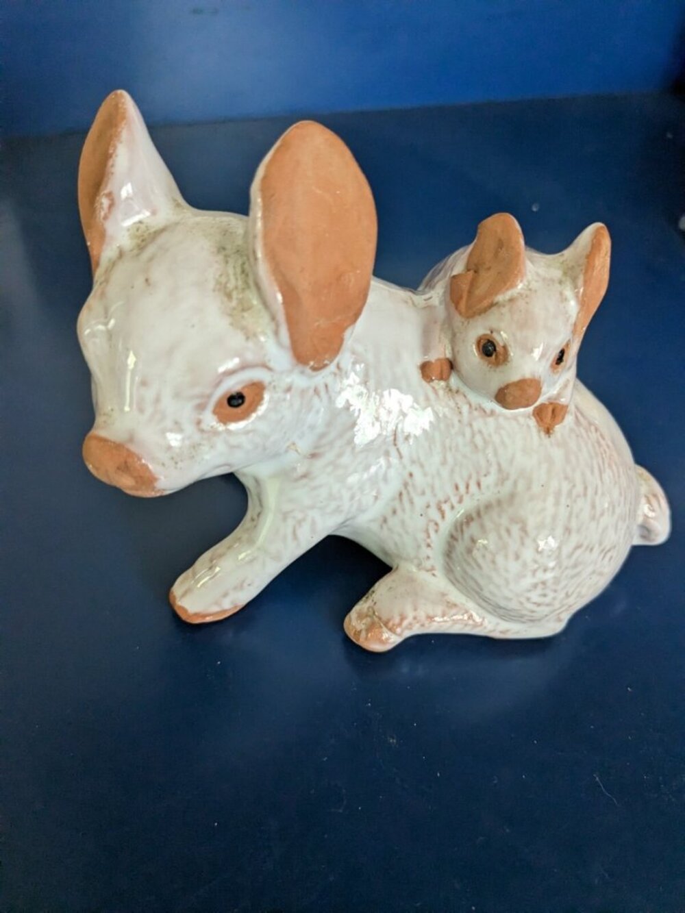 Vintage Price Mama Pig Baby Piglet Terra Cotta White Glaze Collectible Figurine